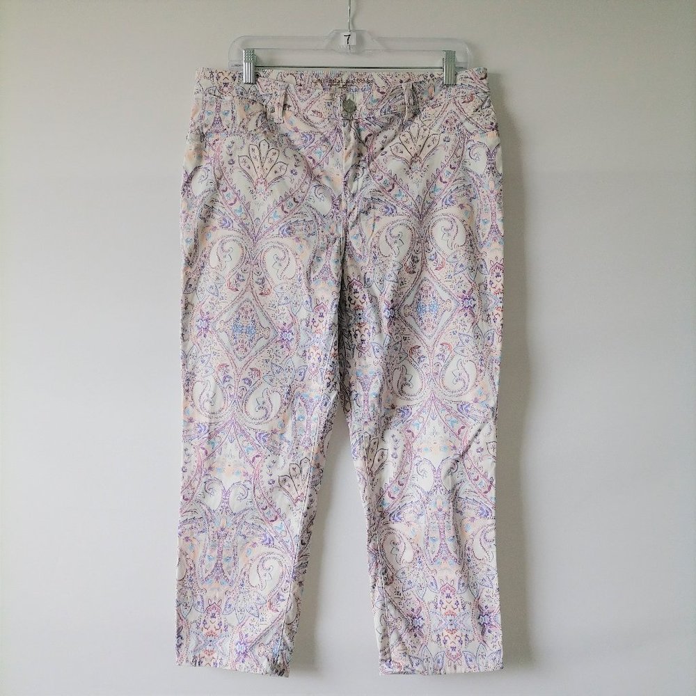 Chicos Womens Multicolor Floral Straight Girlfriends Slim Leg Crop Pant Size 12R